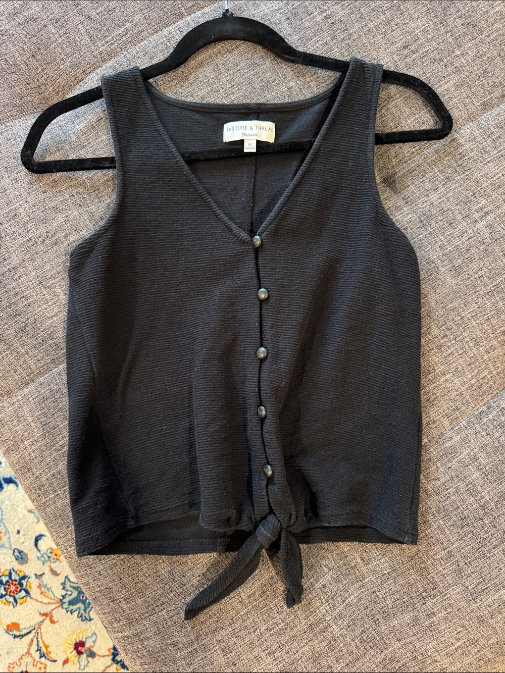 Madewell Black Tie-Front Button Tank Top- XS